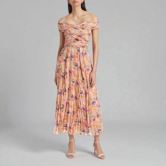 NWT ASTR Leonara Off Shoulder Maxi Dress Peach Multi One Size - Picture 12 of 13